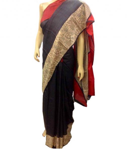 Black Zari Tussar Silk Saree